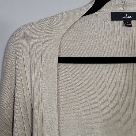 Lulus Ribbed Knit Cardigan Size L Cream Ivory Pockets Chunky Knit Coastal Lagen - Picture 4 of 13